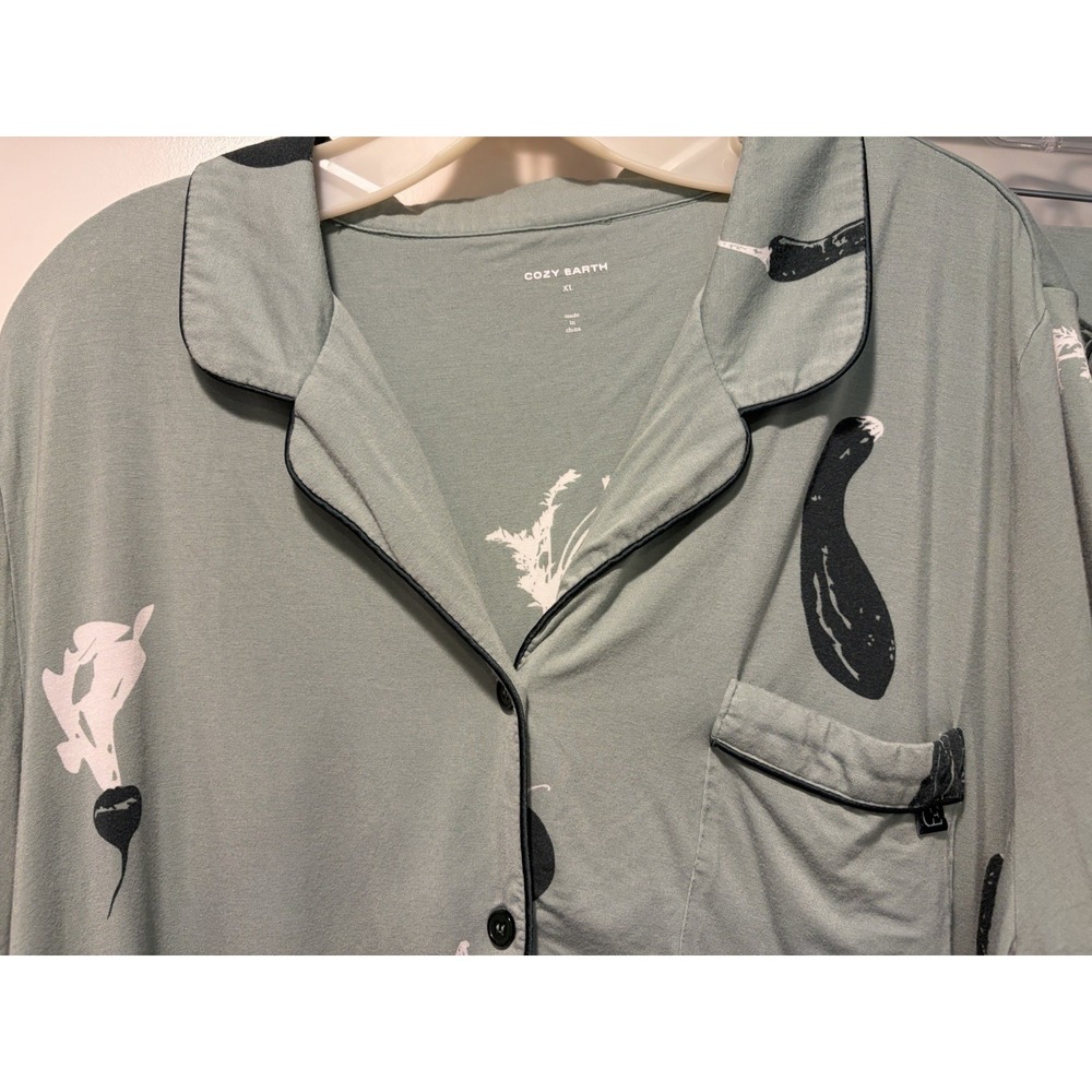 Cozy Earth Women's Bamboo Stretch-Knit Short Sleeve Pajama Set Green  Veggies XL - Picture 2 of 9
